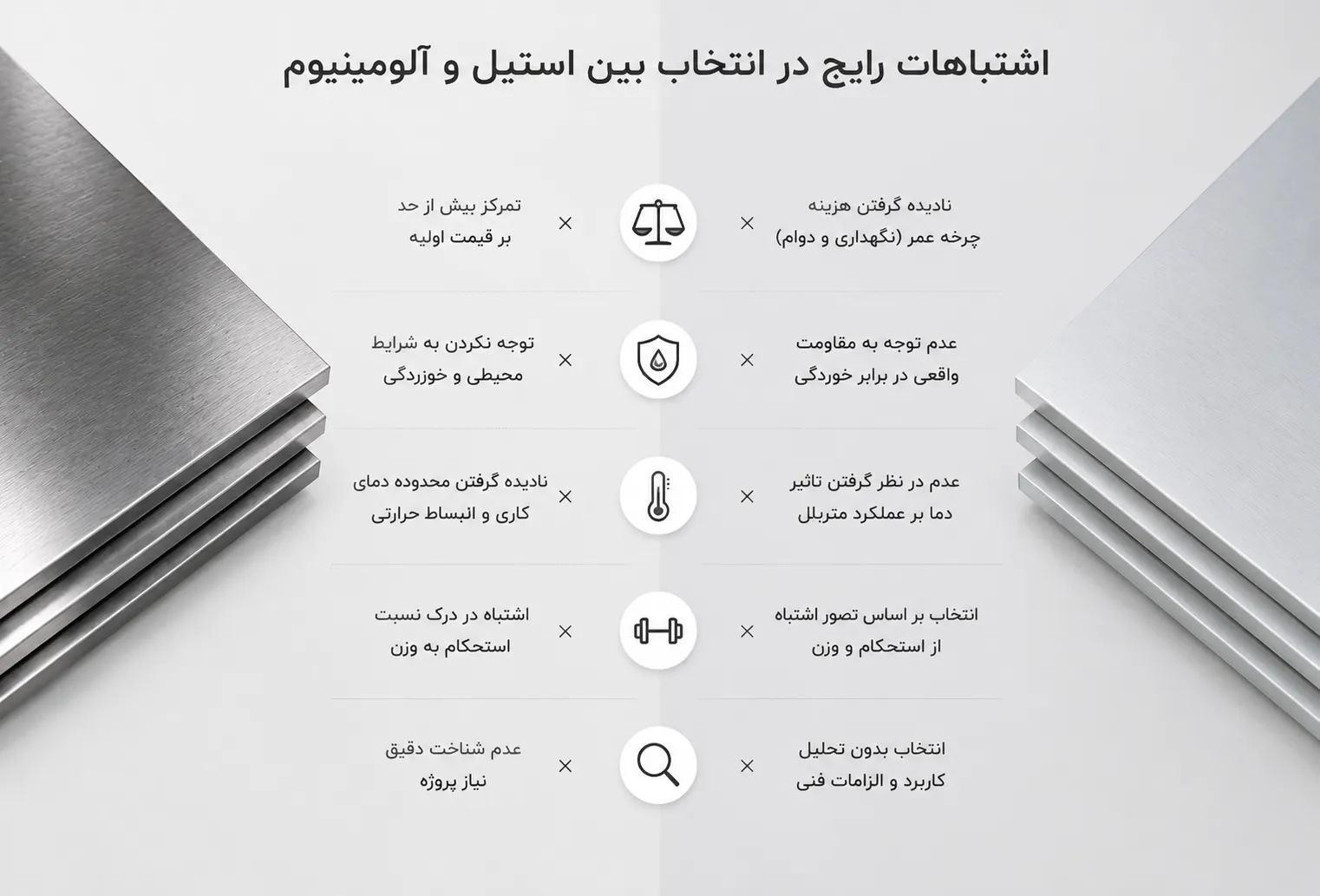تصویری از اشتباهات رایج حرید ورق استیل و آلومینیوم