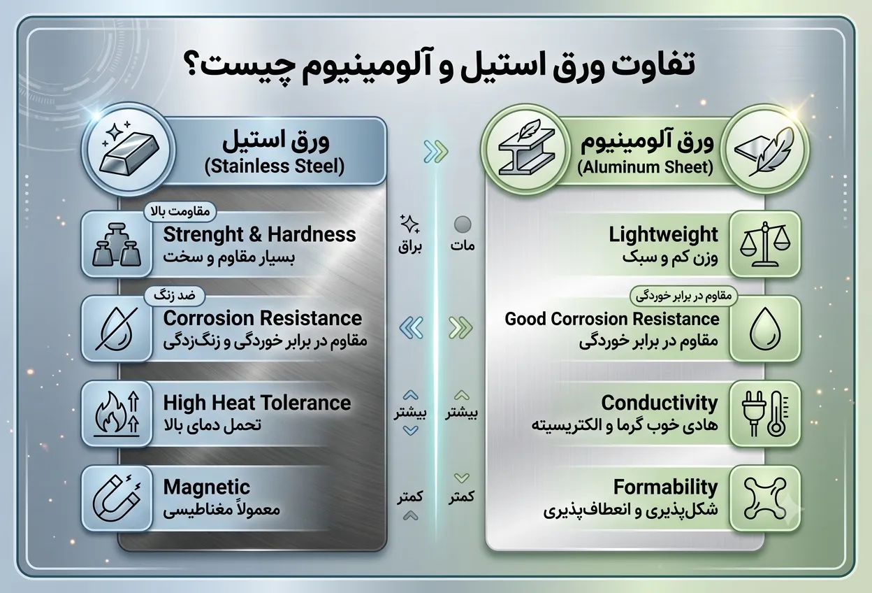 تصویری از مقایسه ورق استیل و ورق آلومینیوم