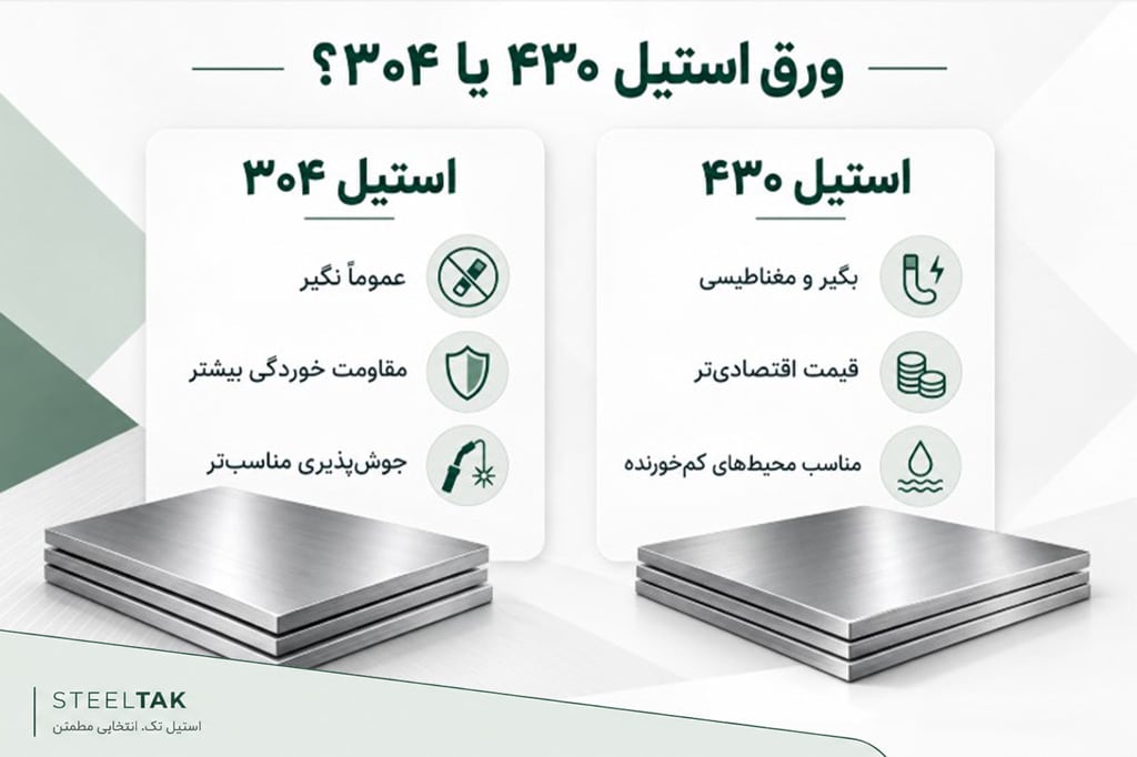 تفاوت ورق استیل 430 و 304