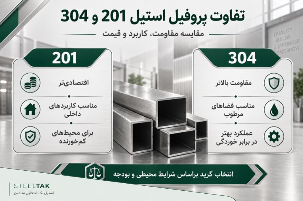 تفاوت پروفیل استیل 201 با 304