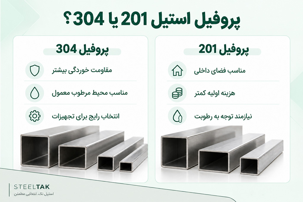 پروفیل استیل ۲۰۱ یا ۳۰۴