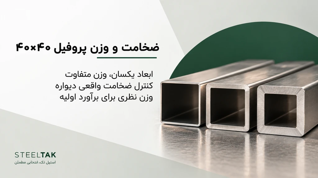 تفاوت ضخامت دیواره و وزن در مقطع مربع ۴۰×۴۰