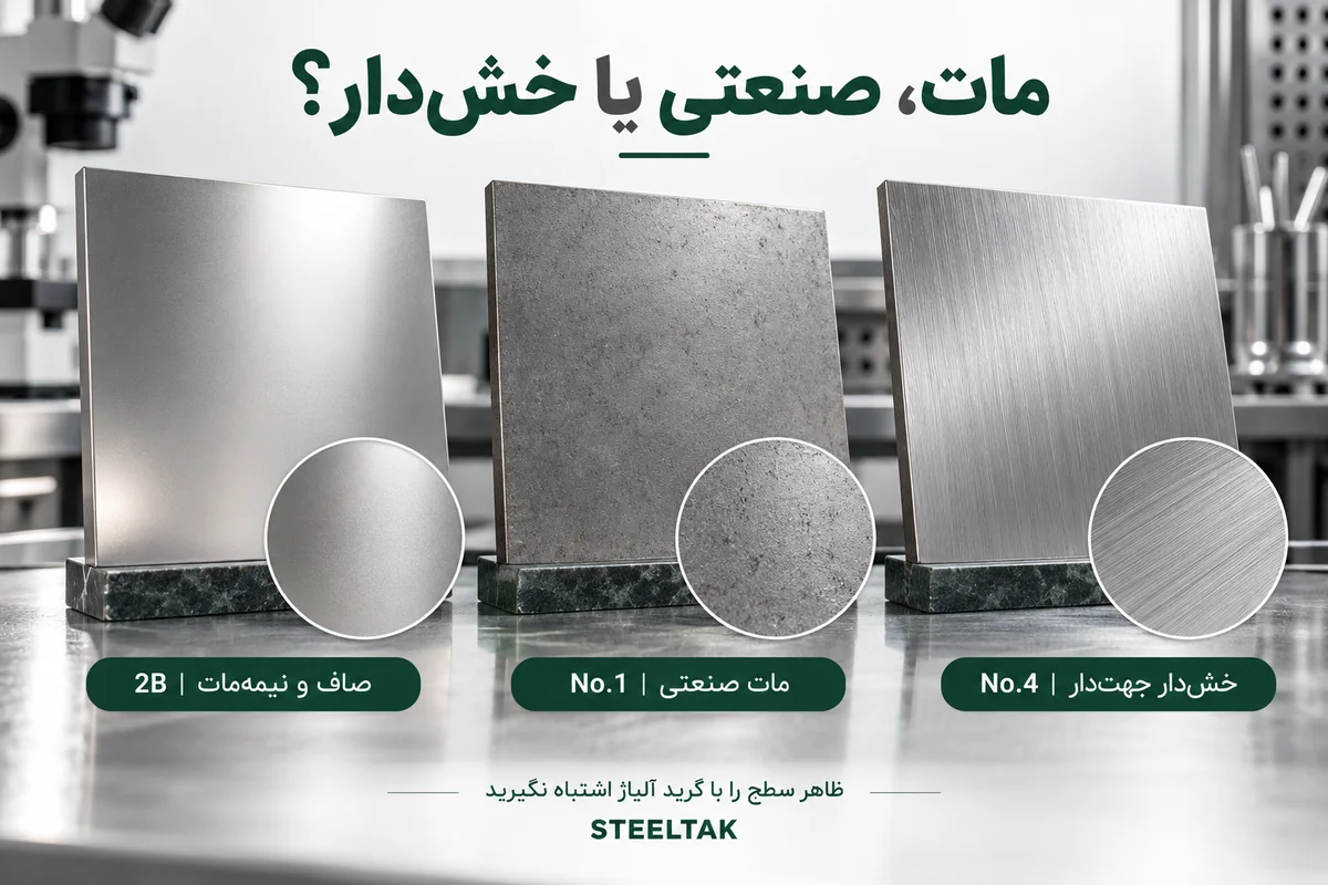 مقایسه آموزشی سطح صاف 2B، مات صنعتی No.1 و خشدار جهتدار No.4
