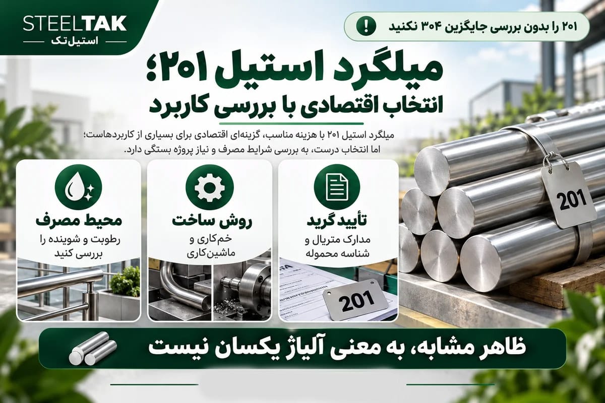 میلگرد استیل ۲۰۱ چه تفاوتی با ۳۰۴ دارد؟
