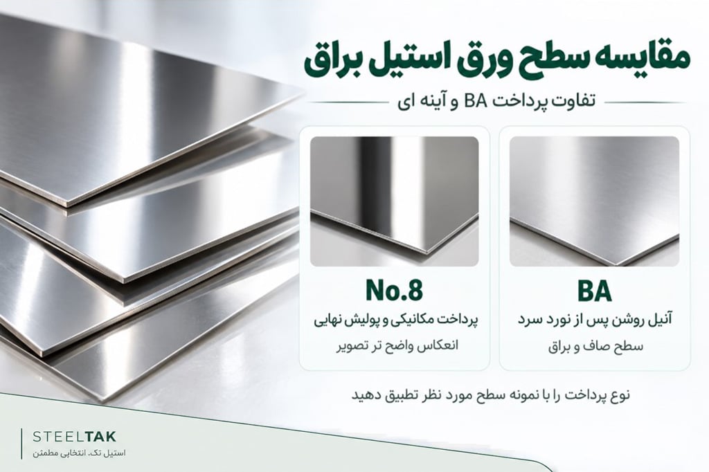 مقایسه سطح ورق استیل براق
